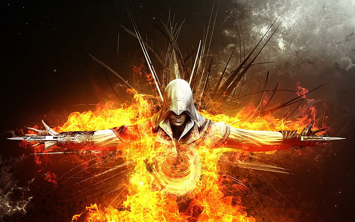 Assassins Creed 2 Fire Abstract, assassins creed character, 1920x1200