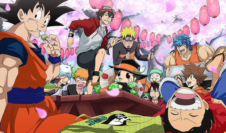 Anime, Crossover, Beelzebub, Gintama, Goku, Ichigo Kurosaki, HD wallpaper