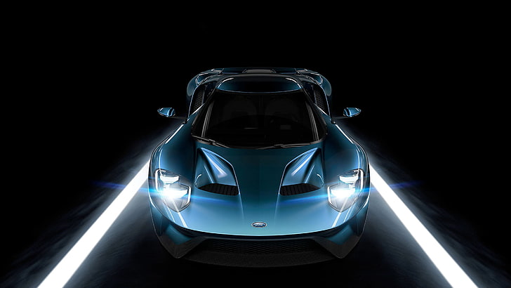 blue luxury car, Ford, GT, 2015, motor vehicle, black background