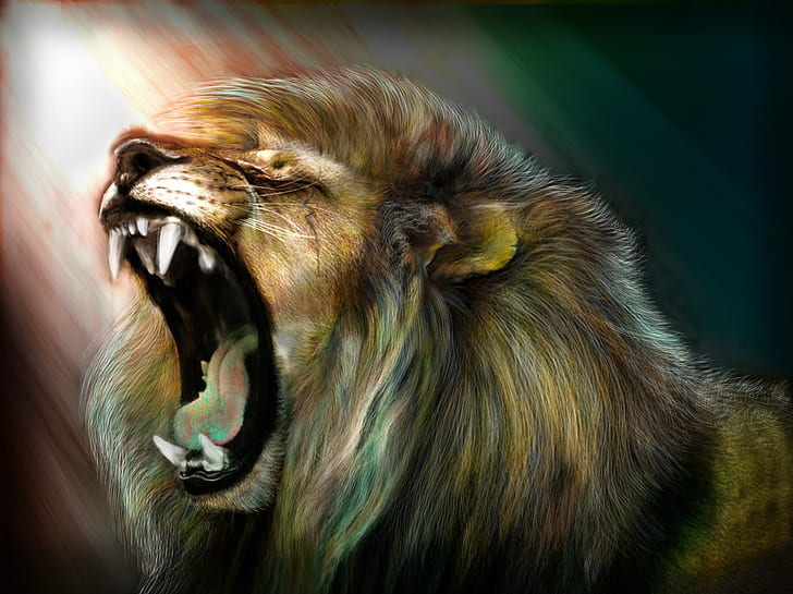 art, lion, roar, HD wallpaper