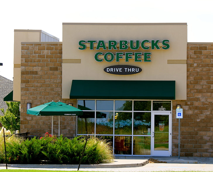 Starbucks Coffee cafe, peoria, illinois, cafes, street, drive thru, HD wallpaper