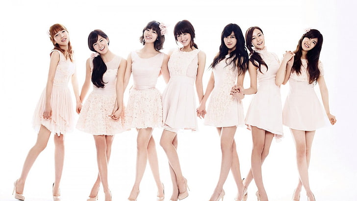 women's white sleeveless dress, Asian, group of women, group of people, HD wallpaper