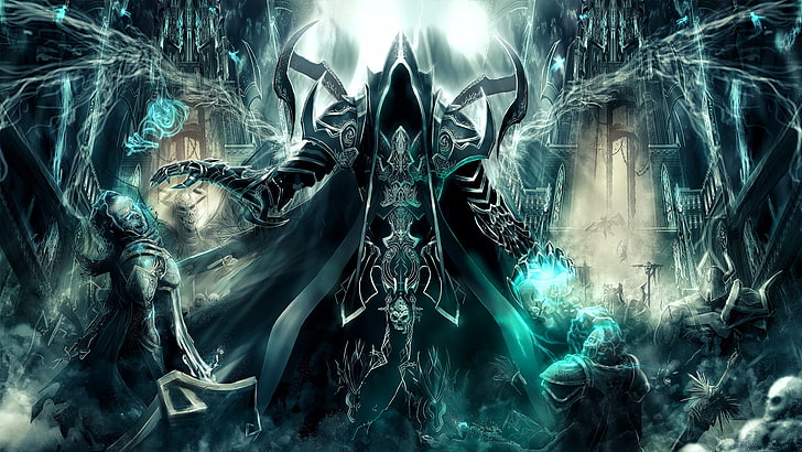skull wearing robe game wallpaper, art, diablo iii, reaper of souls