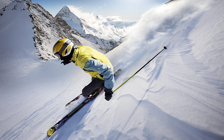 Skiing HD, person in green and gray windbreaker jacket, sports, HD wallpaper
