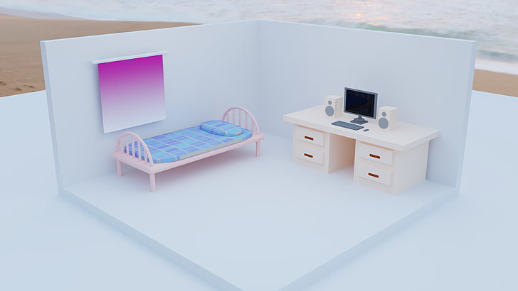 isometric, minimalism, Blender, colorful, room, 3D, computer