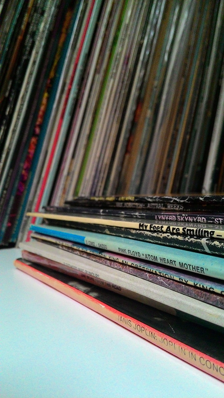 book lot, music, psychedelic rock, rock music, vinyl, stack, close-up, HD wallpaper