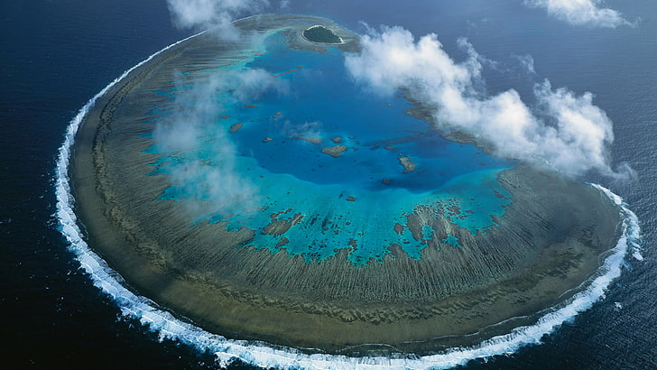 aerial photography of island, sea, Australia, panorama, The great barrier reef, HD wallpaper