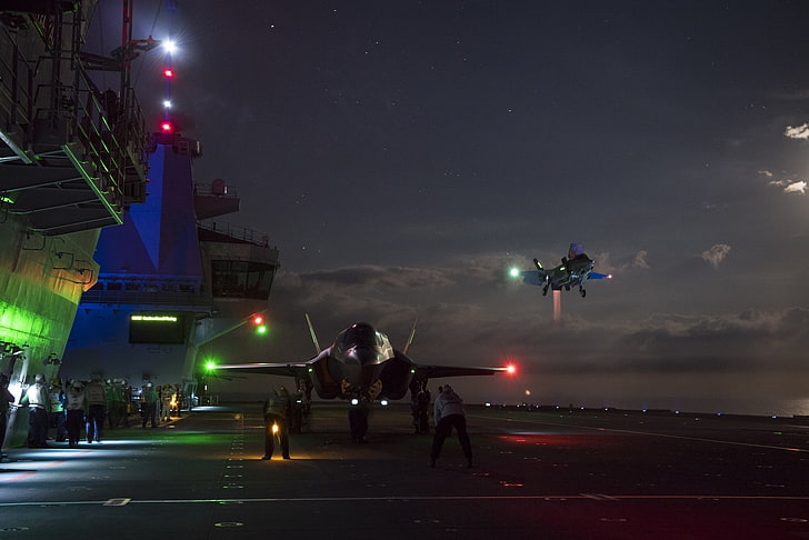 F-35B Lightning II, navy, aircraft carrier, military aircraft, HD wallpaper