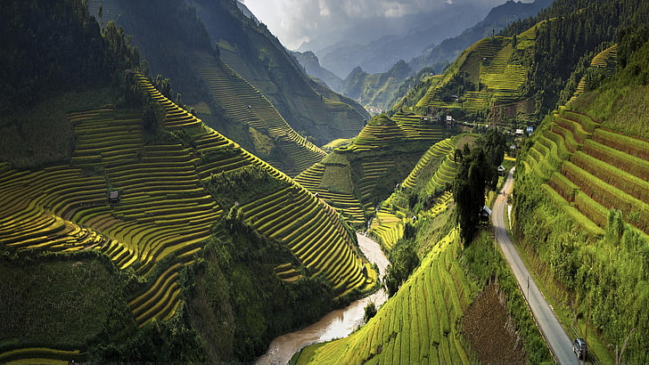 Landscape Terasasti Fields With Rice Mu Cang Chai District, Yen Bai Province, Vietnam 2880×1620, HD wallpaper