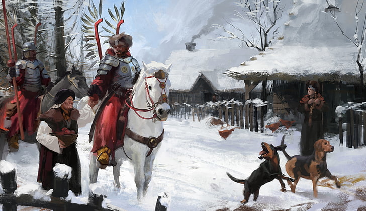 Cavalry, horse, Lithuania, Poland, Winged Hussars, snow, mammal