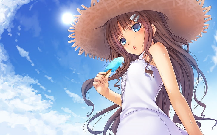 Anime Anime Girls Straw Hat Hat Drink Beach Sun Dress Grin Artwork Tokkyu  Artista Wallpaper - Resolution:1000x1475 - ID:1324605 - wallha.com