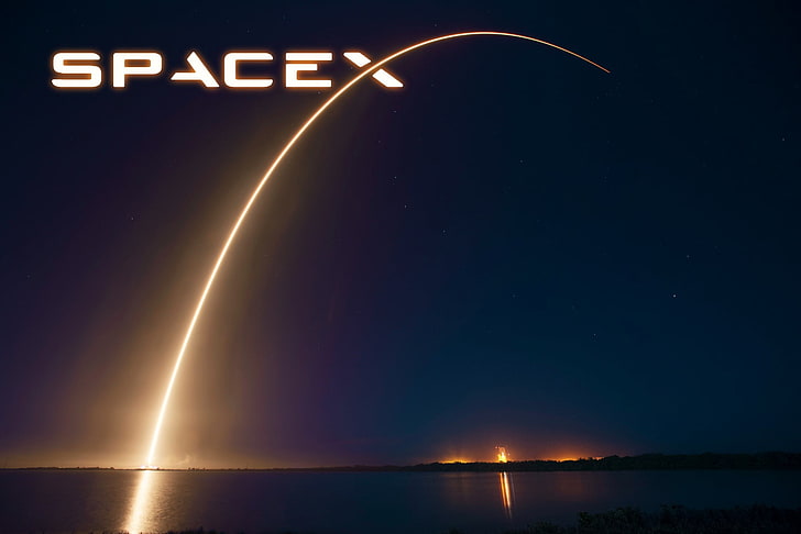 Technology, SpaceX, Falcon 9, night, sky, no people, water, HD wallpaper