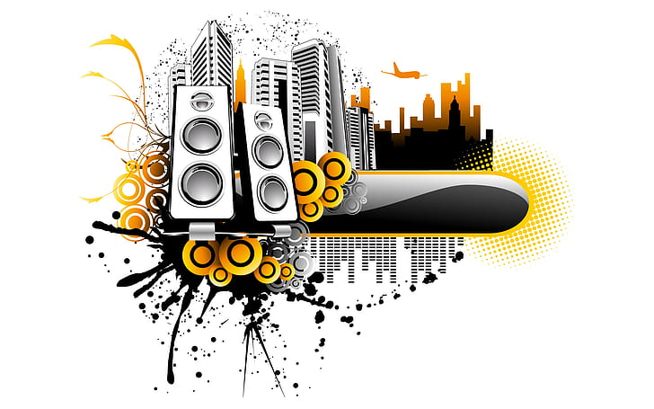 Music City, two speaker digital illustration, vector and design