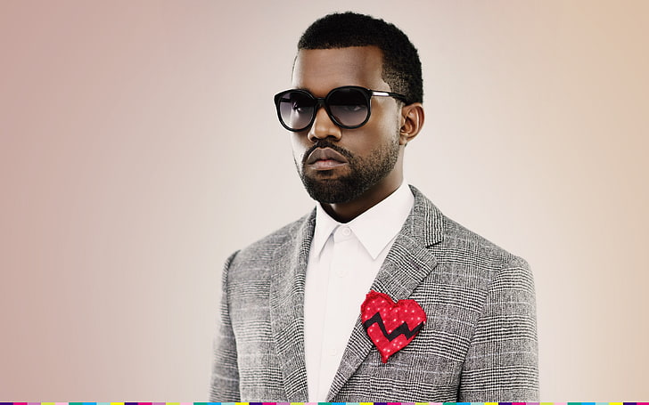 men's black framed sunglasses and grey suit jacket, Kanye West