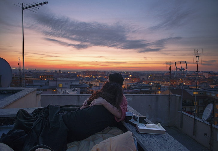 couple, sunset, romantic, sky, architecture, built structure, HD wallpaper