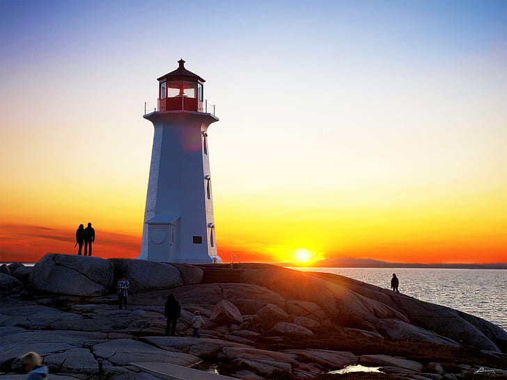 two person standing near lighthouse, rays, rays, last, sunset