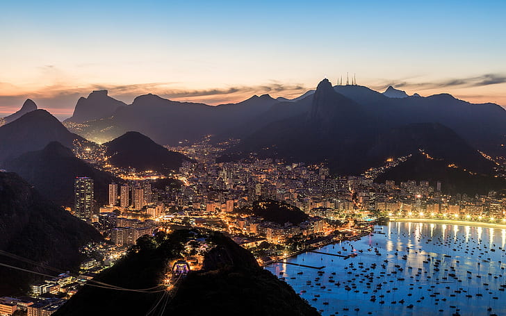 Rio de Janeiro, aerial photography of city building, brasil, night, HD wallpaper