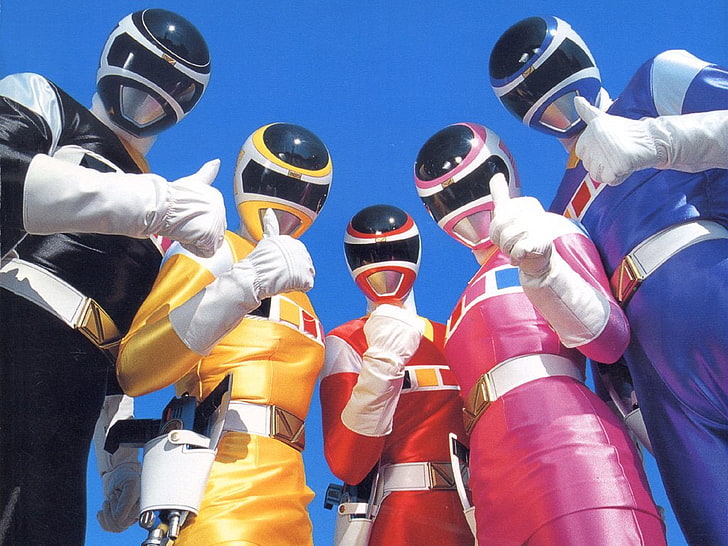 five assorted-color costumes, TV Show, Power Rangers, Black Ranger, HD wallpaper