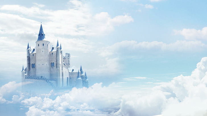 Castle In The Sky, magical, fantasy, imagination, blue, fairy tale, HD wallpaper