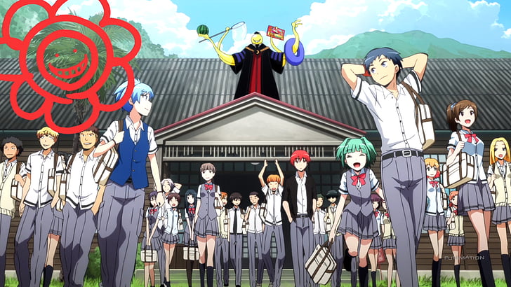 Anime, Assassination Classroom, group of people, building exterior
