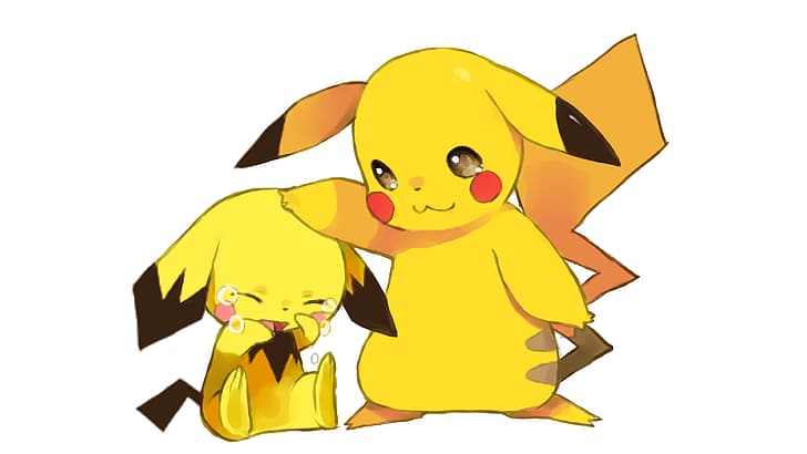 Pokémon, yellow, white background, tears, crying, Pichu, Pikachu, HD wallpaper