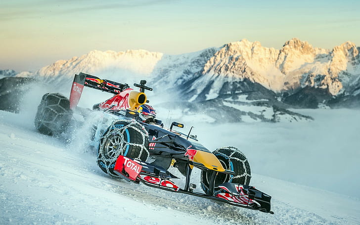Hd Wallpaper Car Formula 1 Red Bull Racing Sport Snow Mountain Winter Wallpaper Flare