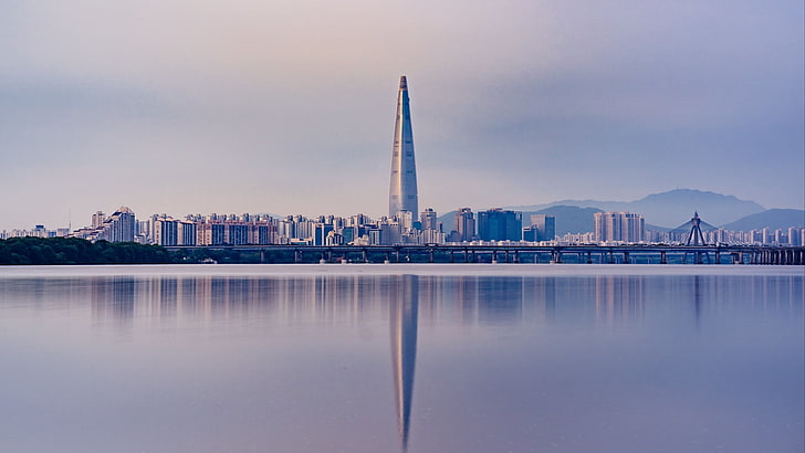 white high-rise building, panorama, skyscraper, Seoul, South Korea, HD wallpaper