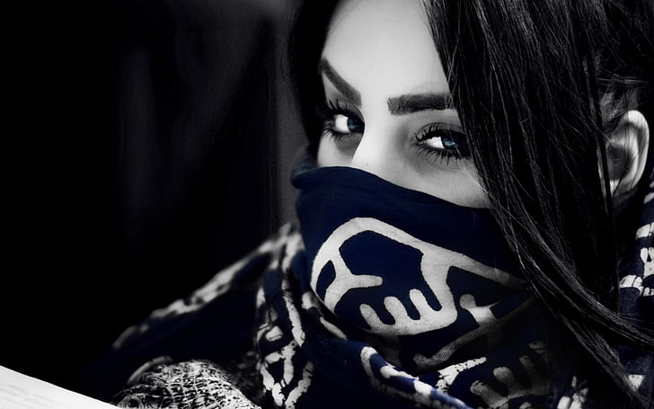 grayscale photography of woman wearing scarf, ann, armenia, eyes