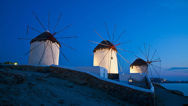 greece mykonos island, renewable energy, wind power, wind turbine, HD wallpaper
