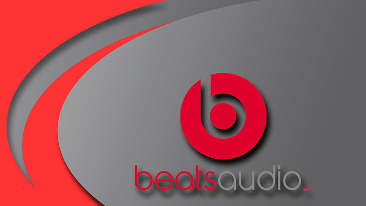 Beatsaudio logo, red, music, grey, headphones, speakers, htc, HD wallpaper