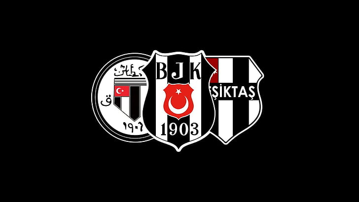 Besiktas J.K., black, logo, soccer, Soccer Clubs, Turkish, white, HD wallpaper