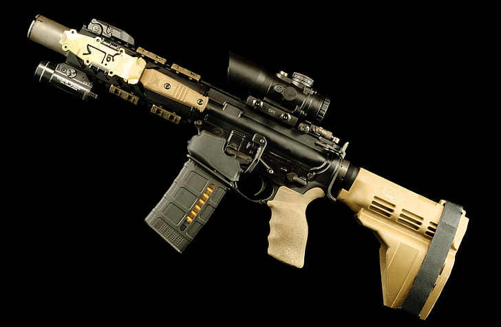 gun, weapon, rifle, assault rifle, AR-15, AR 15, AR15, carbine, HD wallpaper