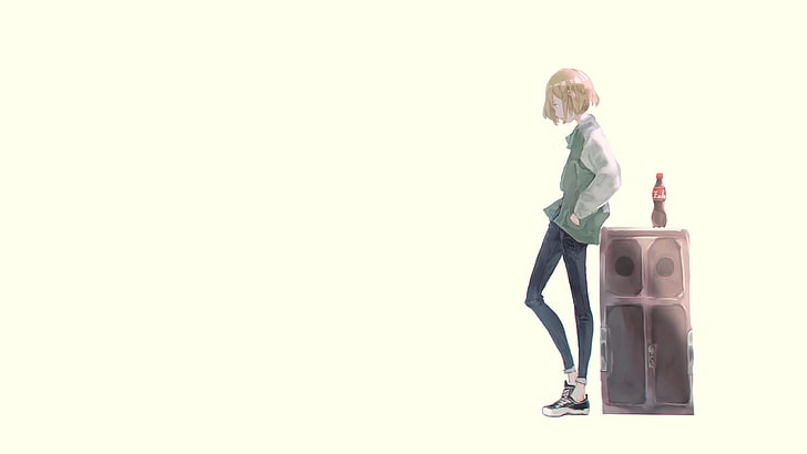 anime, manga, simple background, anime girls, Coca-Cola, blonde, HD wallpaper