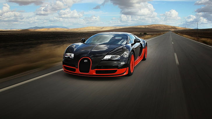 Bugatti Veyron Motion Blur Super Sport HD, black and red luxury car, HD wallpaper