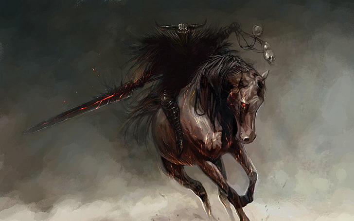 person riding on horse painting, rider, wizard, art, animal, fantasy