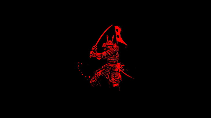 red samuarai illustration, background, katana, warrior, samurai