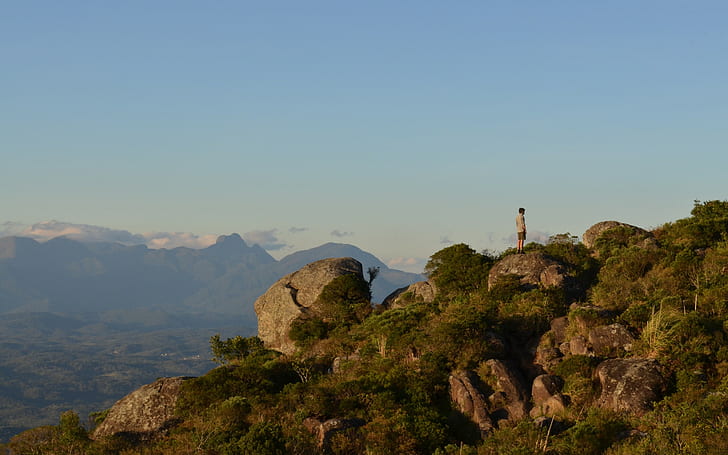 Mountain Top, Mountain, Man, Landscape, Sky, 2560x1600