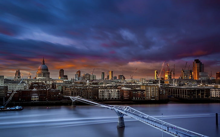 London, cityscape, St. Paul's Cathedral, cranes (machine), bridge, HD wallpaper