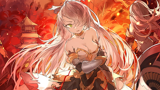 HD wallpaper: anime, anime girls, green eyes, fire, red flame, city, armor  | Wallpaper Flare