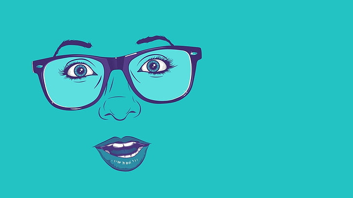 human face with eyeglasses illustration, blue, minimalism, artwork, HD wallpaper