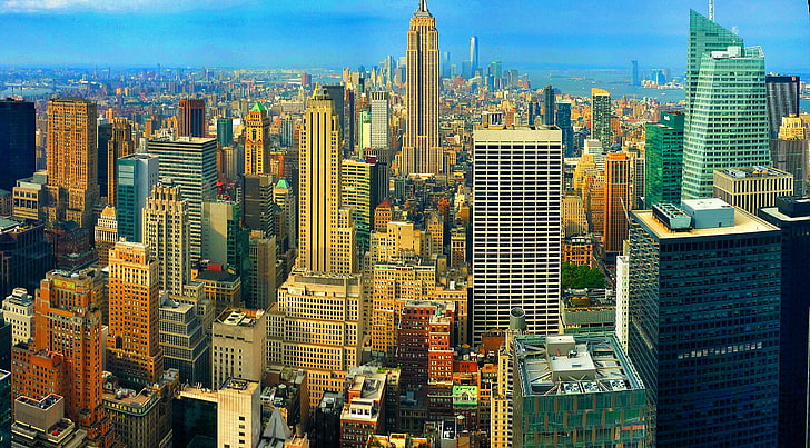 New York City skyline during daytime, panoramas, cityscape, building exterior, HD wallpaper