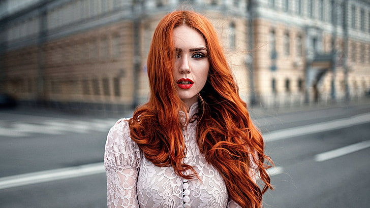 woman's red hair color, women, model, redhead, long hair, women outdoors, HD wallpaper