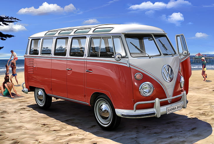 Beach, Van, Volkwagen T1, VW1, Van hippie, HD wallpaper