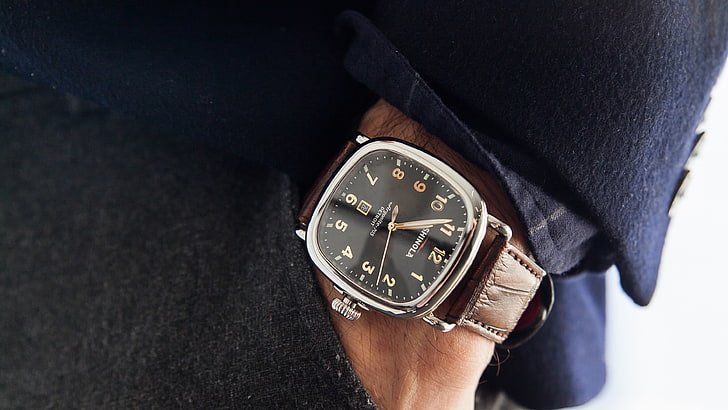 square silver-colored analog watch with brown leather strap, shinola muhammad ali, HD wallpaper