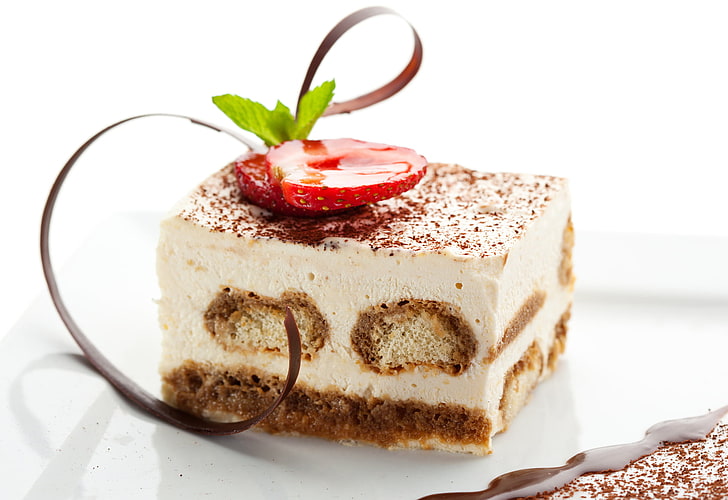 caramel cake, berries, food, strawberry, cream, dessert, sweet, HD wallpaper