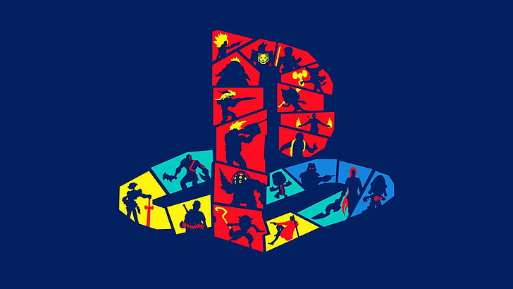 PlasyStation logo, PlayStation, Sony, video games, blue, multi colored
