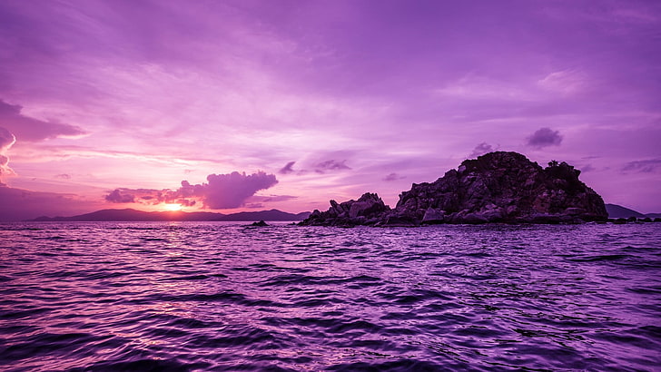 sea and island wallpaper, Pelican Island, purple, sky, water, HD wallpaper