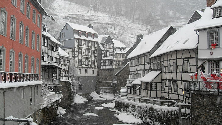 snow, house, mountains, town, village, Germany