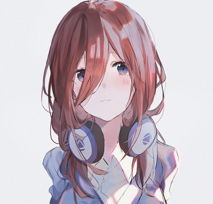5-toubun no Hanayome, redhead, school uniform, blue eyes, headphones
