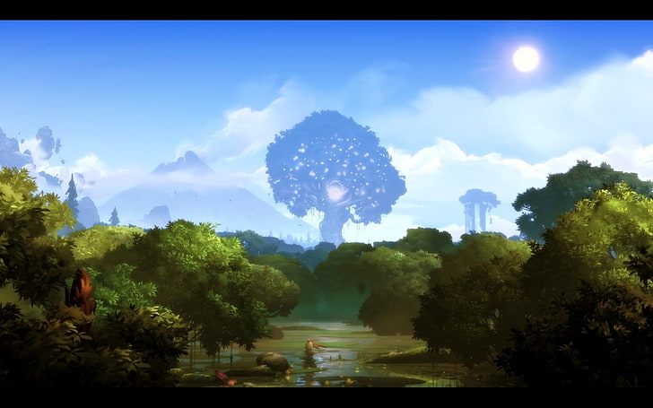 video games, screen shot, Ori and the Blind Forest, trees, lake